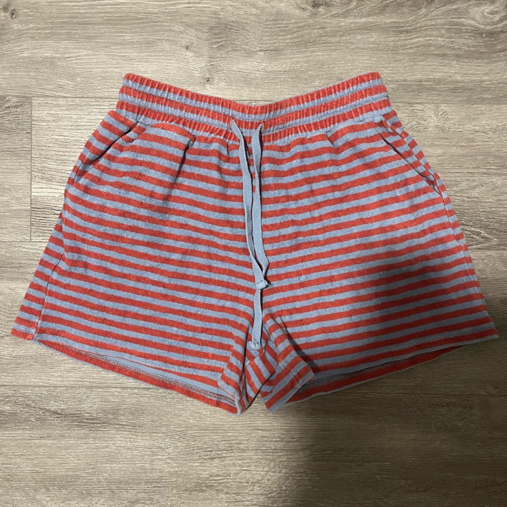 Red and Blue Striped Terry Cloth Shorts